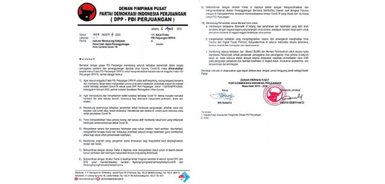 Dewan Pimpinan Pusat Instruksikan Fraksi PDI Perjuangan DPR RI Aktif Gotong Royong Hadapi Covid-19