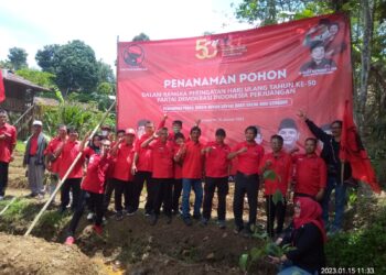 Masih Rangkaian HUT PDI Perjuangan ke 50, DPC Kabupaten Sukabumi Laksanakan Penanaman Pohon
